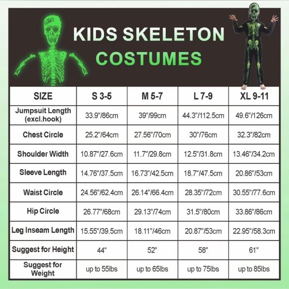 Kids Skeleton Halloween Costume Glow in Dark Mask & Jumpsuit Dia Los Muertos NEW - Picture 5 of 6